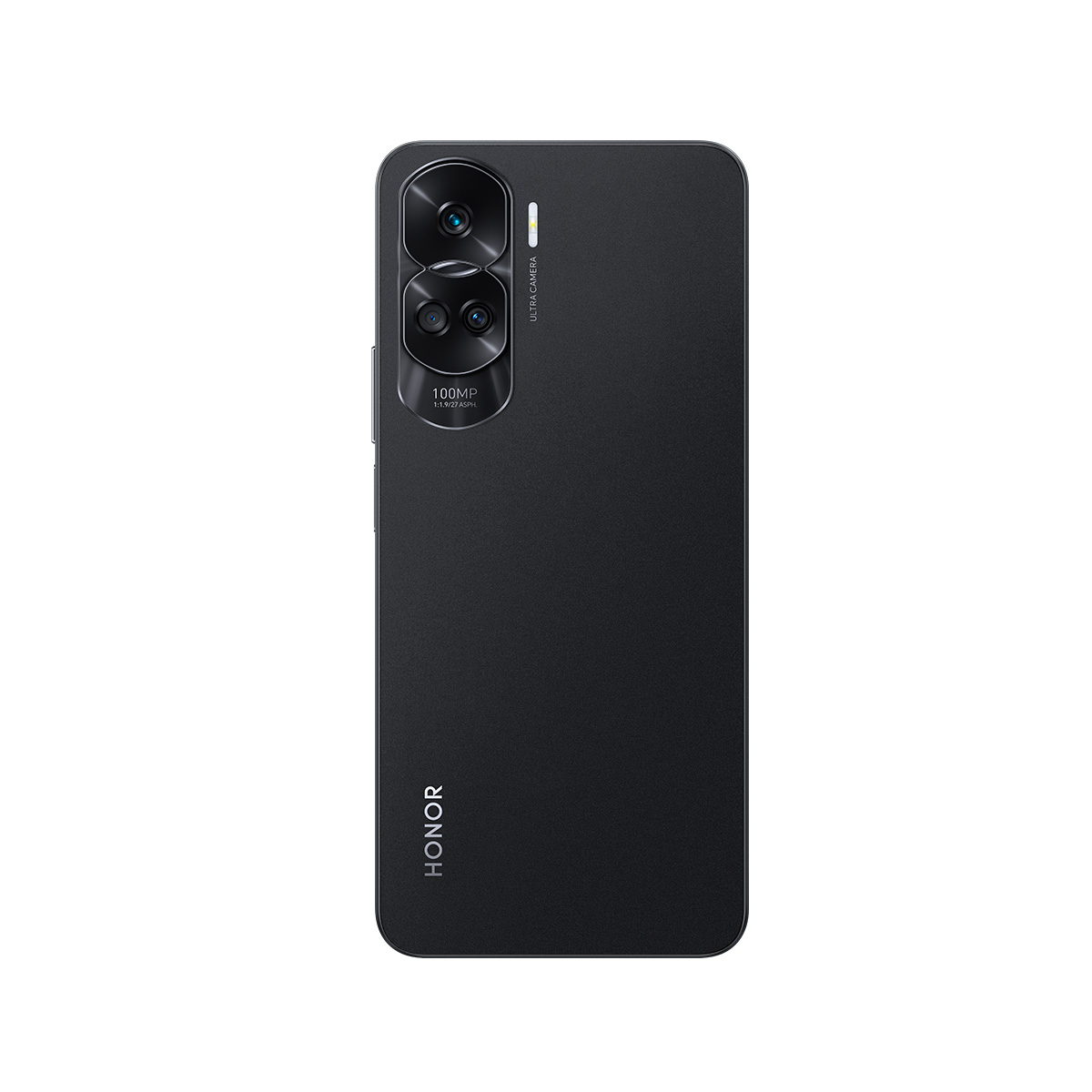 Smartphone Honor negro con tres cámaras traseras, la palabra HONOR y un acabado brillante.