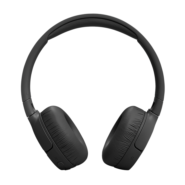 Auriculares negros sobre la oreja, en ángulo, sobre un fondo negro, que muestran los auriculares.