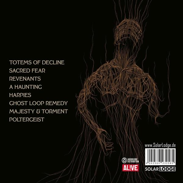 Albumcover mit Text, dunklem Hintergrund und einer Figur aus Linien.