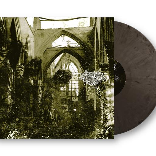 Albumcover mit Friedhofsszene und Vinyl-Schallplatte daneben.