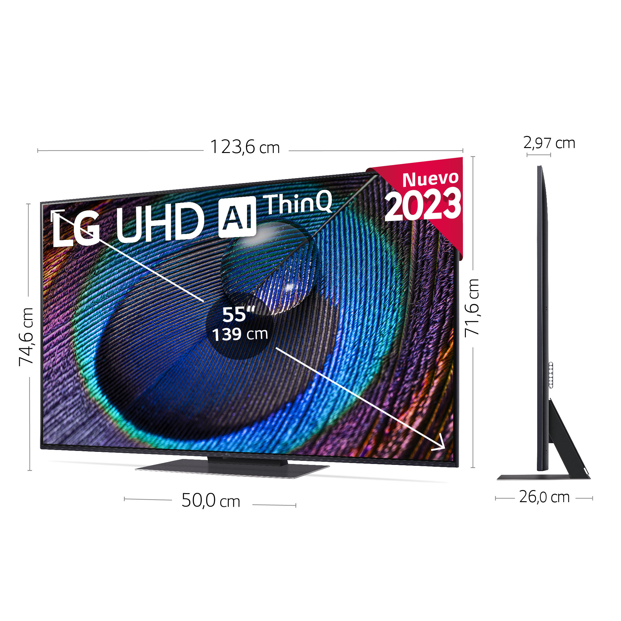 TV LED 55" - LG 55UR91006LA, UHD 4K, Inteligente α5  4K Gen6, Smart TV, DVB-T2 (H.265), Calibración TV incluida,Azul ceniza