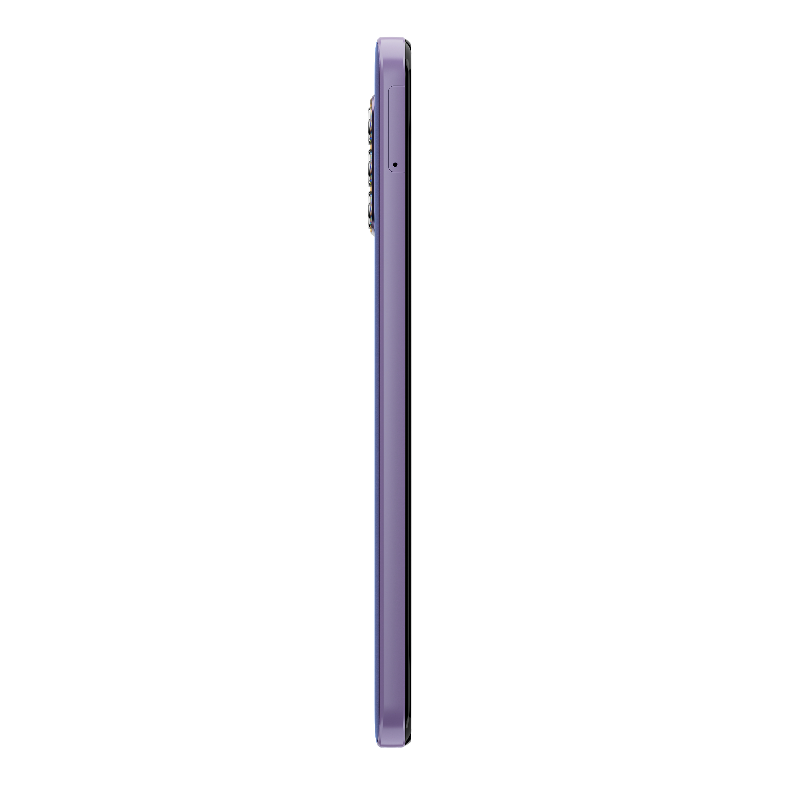 Seitenansicht eines lilafarbenen Smartphones.