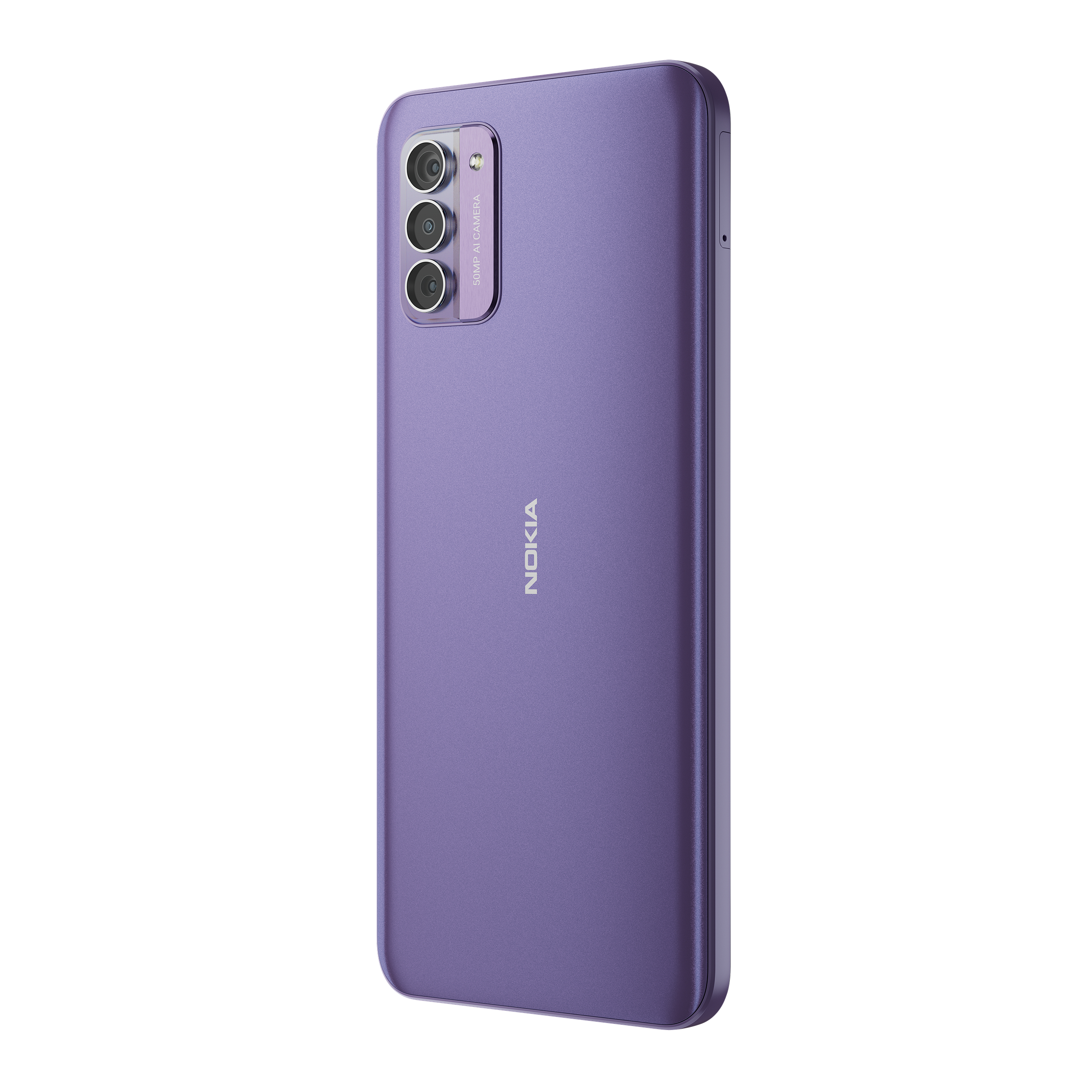Ein lila Nokia-Telefon, das die Rückseite mit Kameralinsen zeigt.