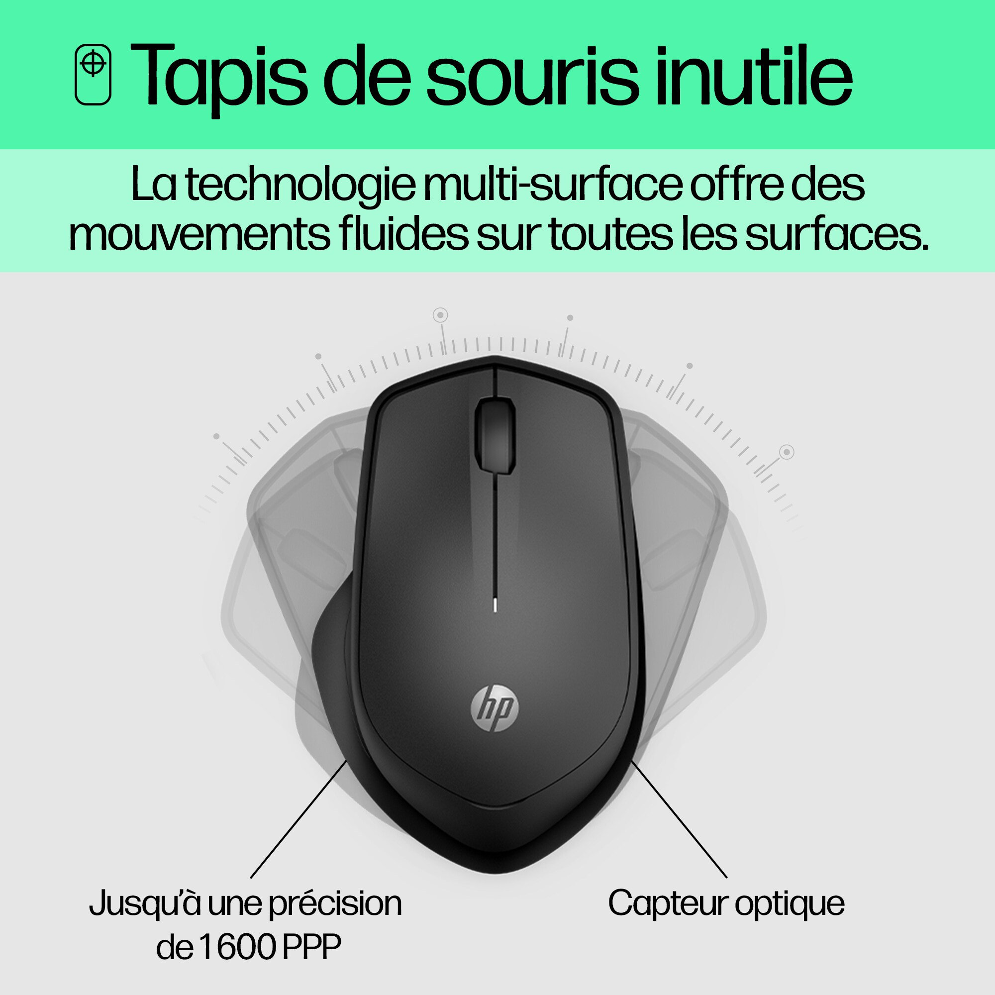 A black HP mouse on a white background.