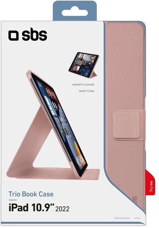 Różowe etui na tablet z iPadem w środku, w pudełku z logo.