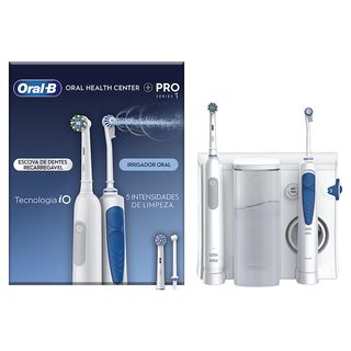 Centro de higiene dental - Oral-B Irrigador + Cepillo de dientes eléctrico Pro 1, 5 modos, Tecnologia 3D, Blanco