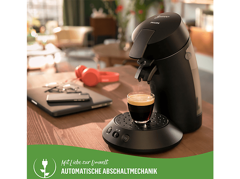 PHILIPS SENSEO® CSA210/22 Original Plus Eco 2-Tassen-Funktion, Milder oder starker Kaffee, 0.7L Wassertank, Padmaschine, Klavierlackschwarz