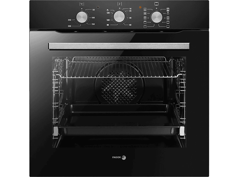 Horno  Fagor 8H-115BN, Multifunción, Limpieza por vapor, 77 l, 59.5 cm,  Puerta fría, Guías telescópicas, Negro