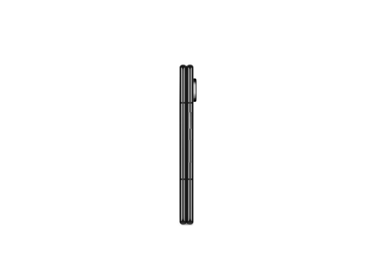 Ein Smartphone von der Seite gesehen, in schwarzer Farbe.