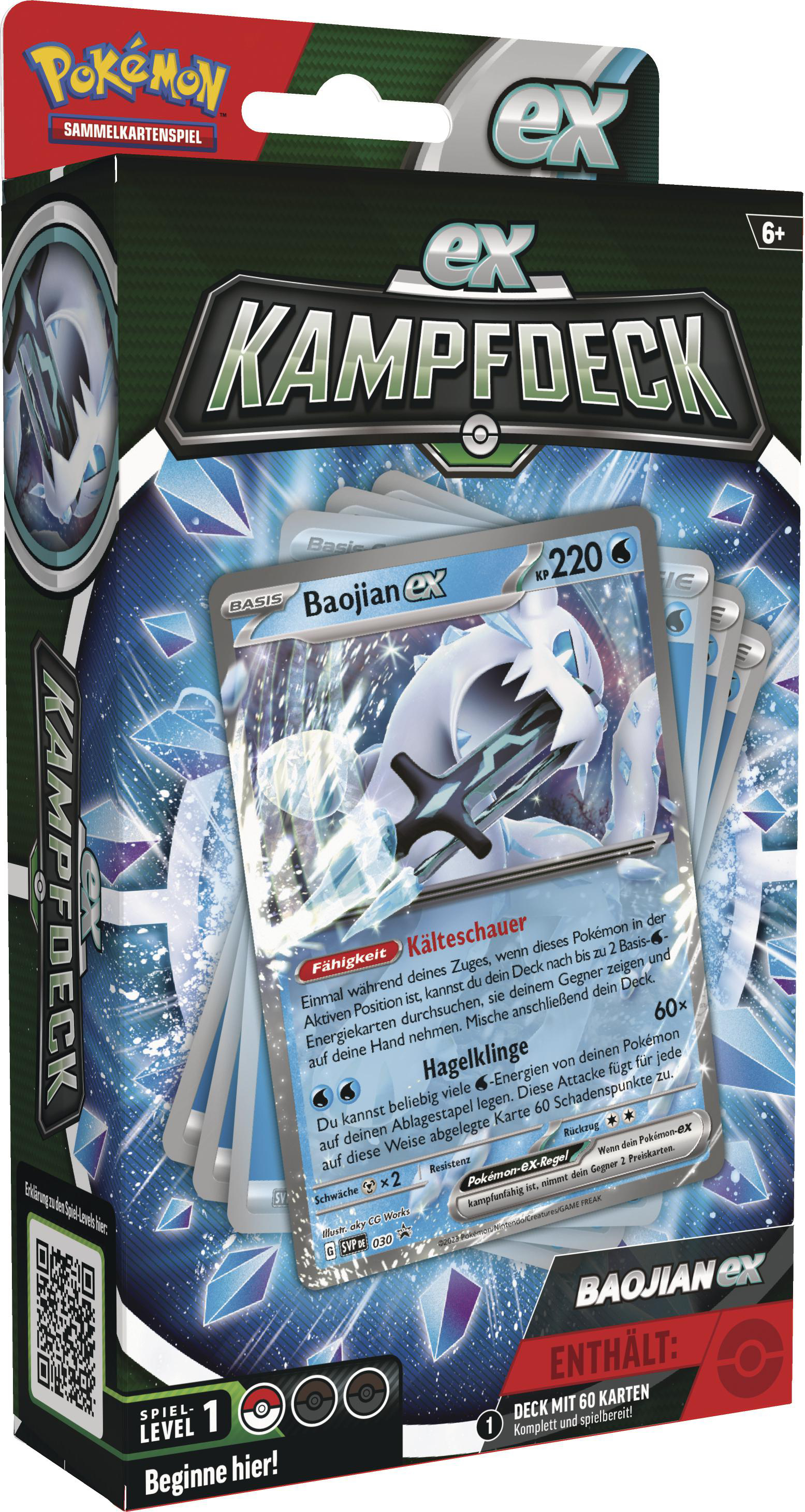 Eine Pokémon-Kartenspielbox. Die Vorderseite zeigt eine Karte mit einem weißen Wesen.