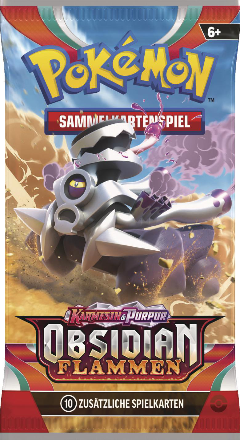 Pokemon-Kartenpackung, mit Kartenillustration und Text.