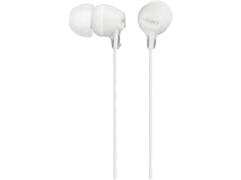 Auriculares de botón - Sony MDR-EX15LPW, 8Hz 22.000Hz, 100dB/mW, Botón, Tapones Silicona, Iman Neodimio, Blanco