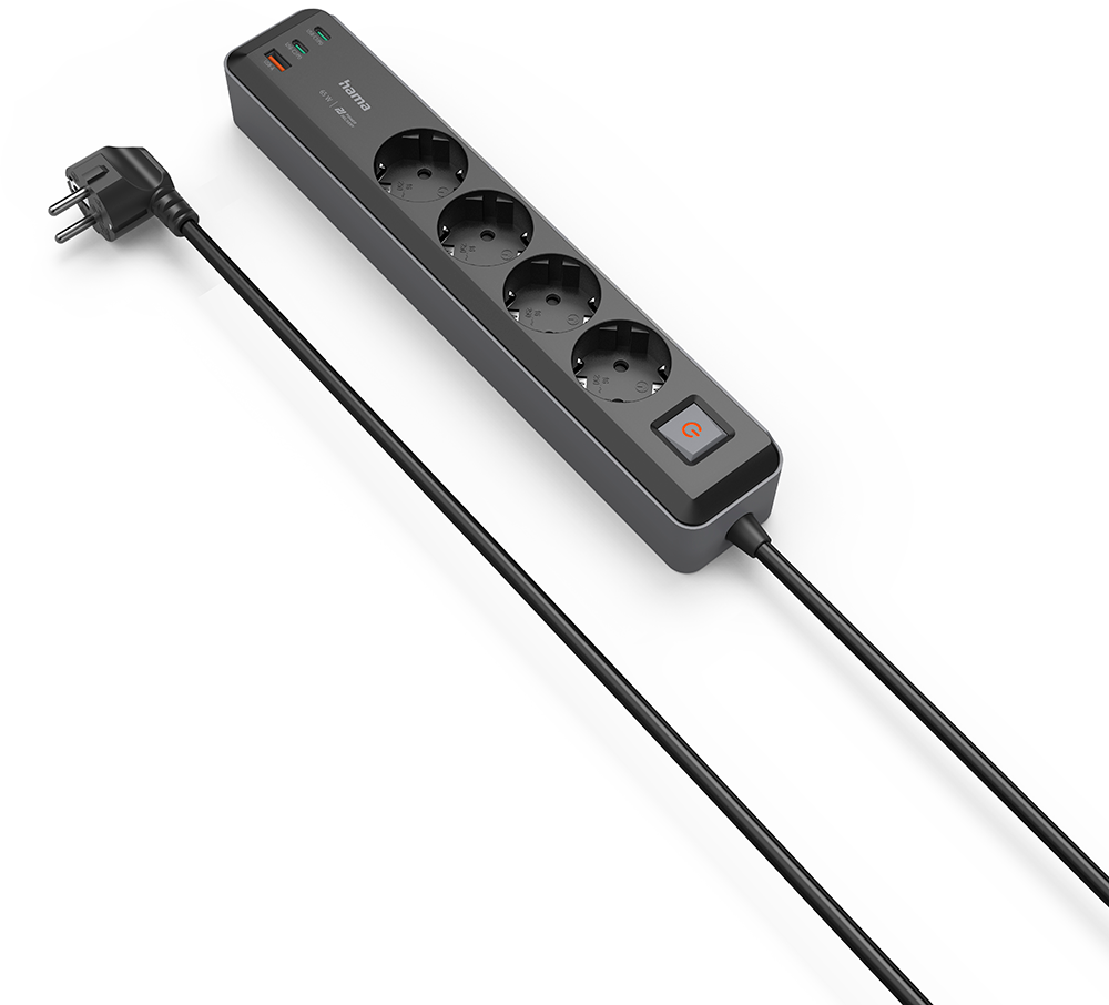 HAMA 223189 Stekkerdoos 4V USB-C 1.4m Zwart