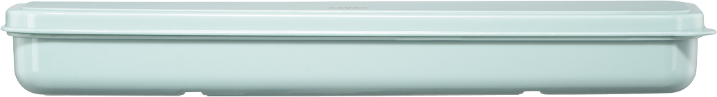 Récipient rectangulaire bleu clair. Design épuré, forme simple.