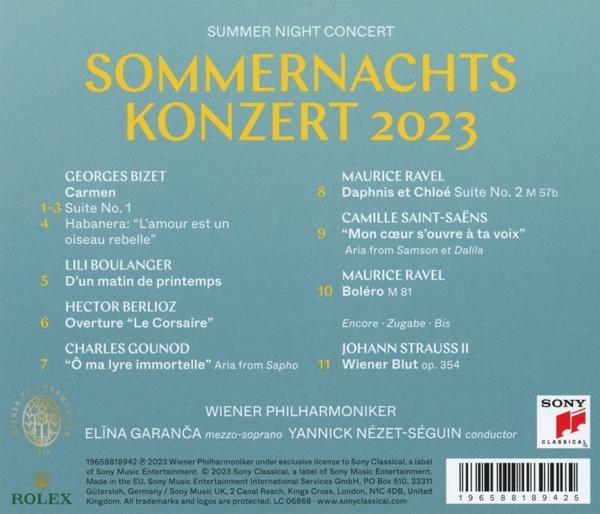 Rückseite einer CD mit einem Konzertprogramm. Der Titel lautet 'Sommernachts Konzert 2023'.