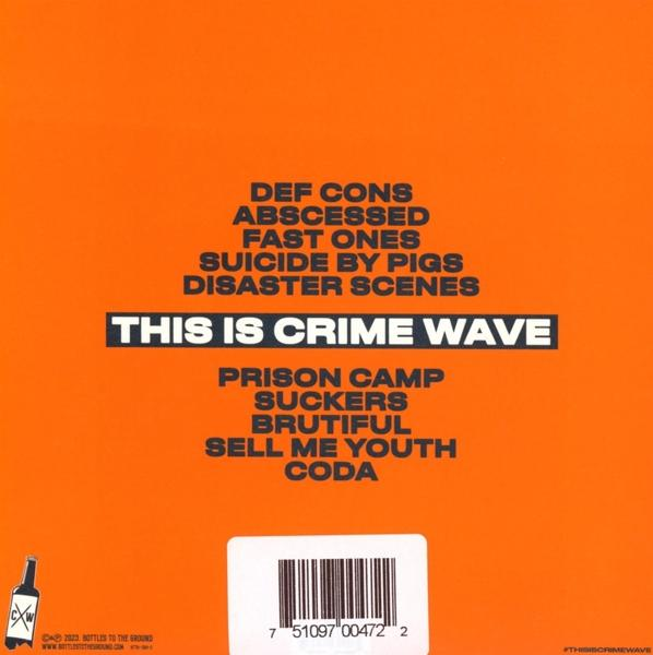 Album-Rückseite: Tracklist auf orangefarbenem Hintergrund. Künstler: This Is Crime Wave.