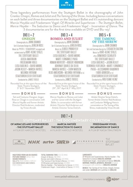 Poster mit Details zu Stuttgart Ballet DVDs. Zeigt Ballettaufführungen wie Onegin und Romeo und Julia.