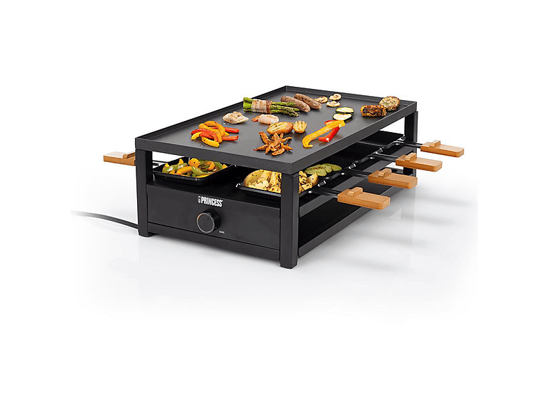 Princess 01.162655.01.001 Black Steel Raclette (in Schwarz, für 8 Personen, 1300 Watt)