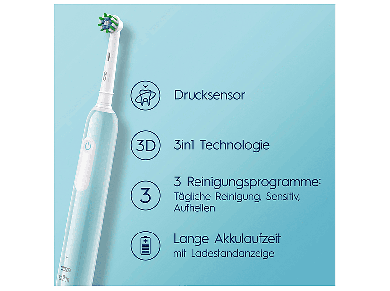 Oral-B Pro 1 Cross Action Elektrische Zahnbürste Caribbean Blue — Foto 5 von 5