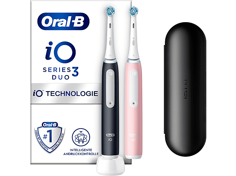 Oral-B iO Series 3n Duopack Elektrische Zahnbürste inkl. Reiseetui Matt Black/Blush Pink