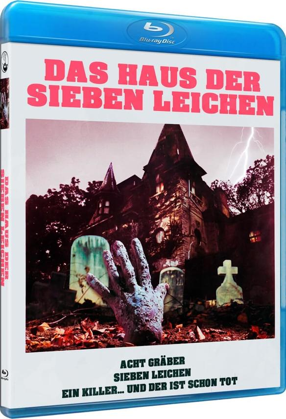 Blu-ray-Cover eines Horrorfilms. Zeigt ein gruseliges Haus, eine Zombiehand und einen Grabstein.