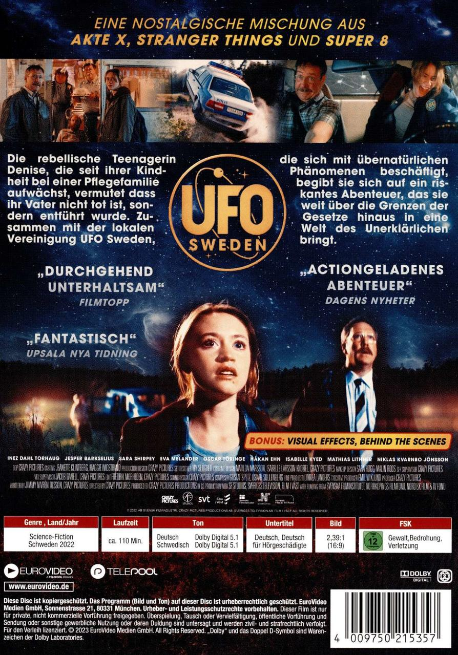 DVD-Hülle mit deutschem Text über UFOs. Auf der Hülle sind eine Frau, ein Auto und eine Waldszene abgebildet.