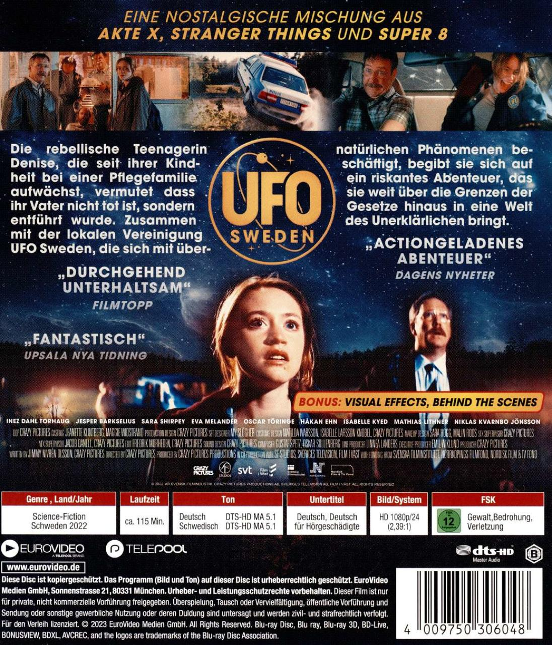 Filmplakat: UFO Sweden, mit einer Frau im Zentrum. Text und Credits sind vorhanden.