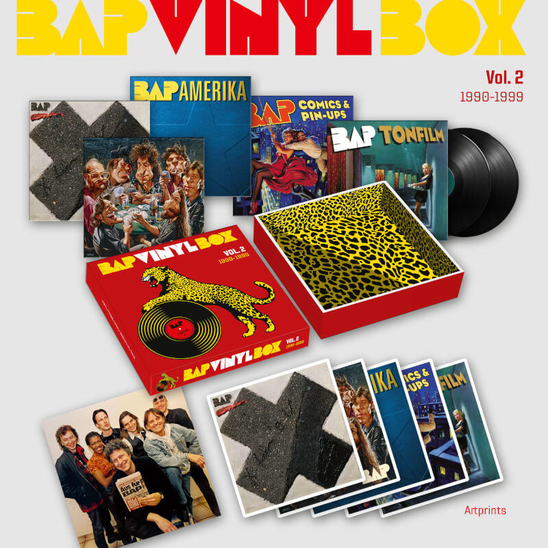 Eine rote Box mit Schallplatten und Albumcovern. Text: BAP VINYLBOX.