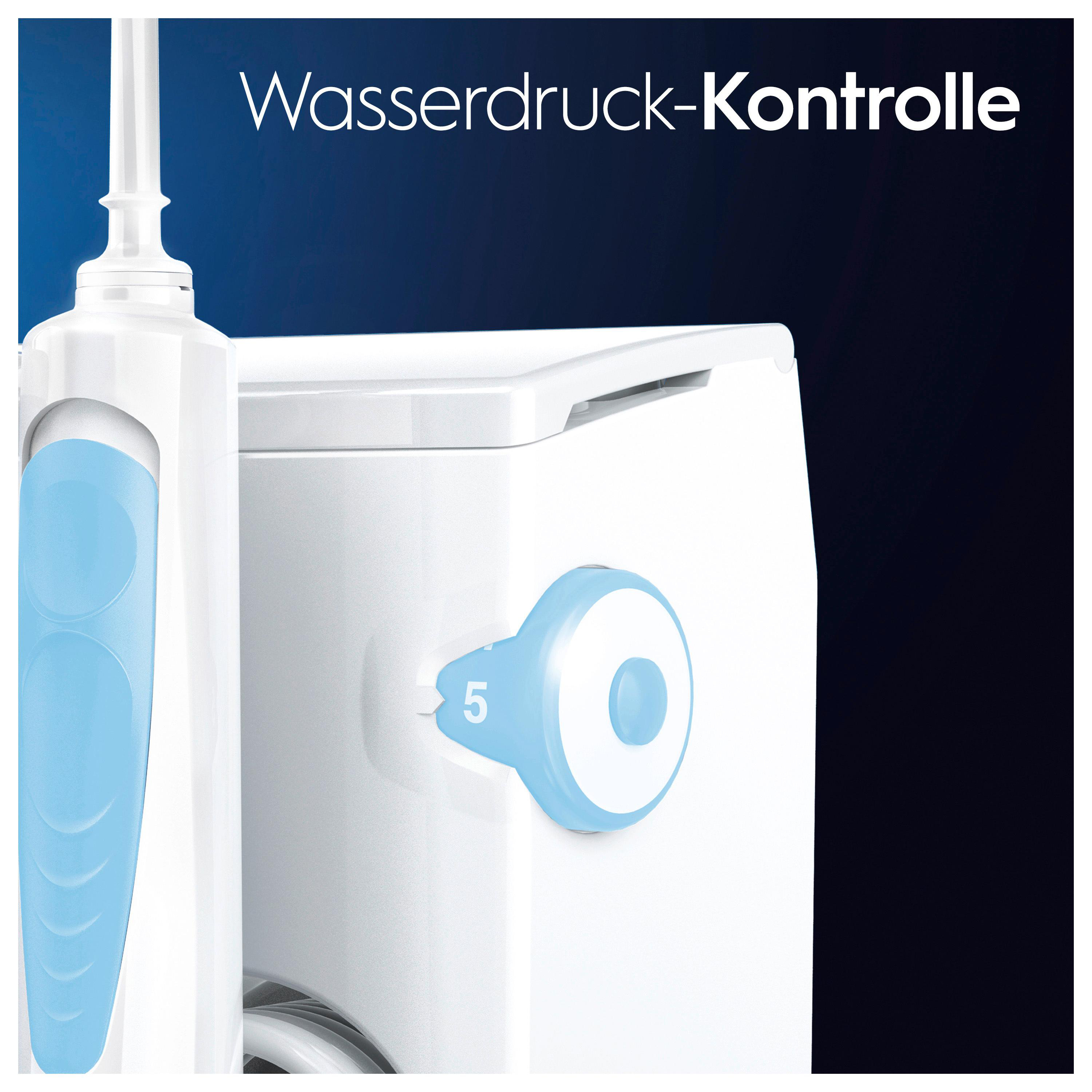 Nahaufnahme eines weißen Wasserflossers mit blauen Akzenten. Zeigt das Steuerwahlrad.