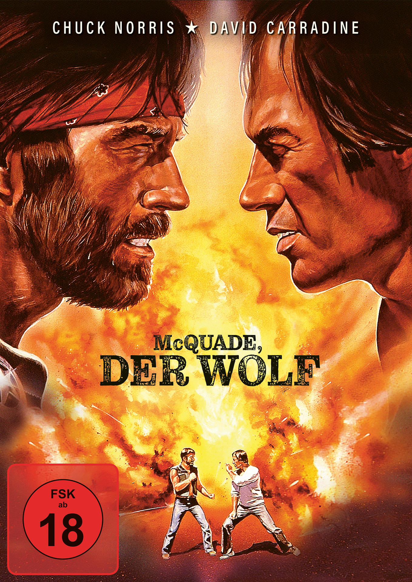 Filmposter für 'McQuade, Der Wolf' mit Chuck Norris und David Carradine, mit Feuer.