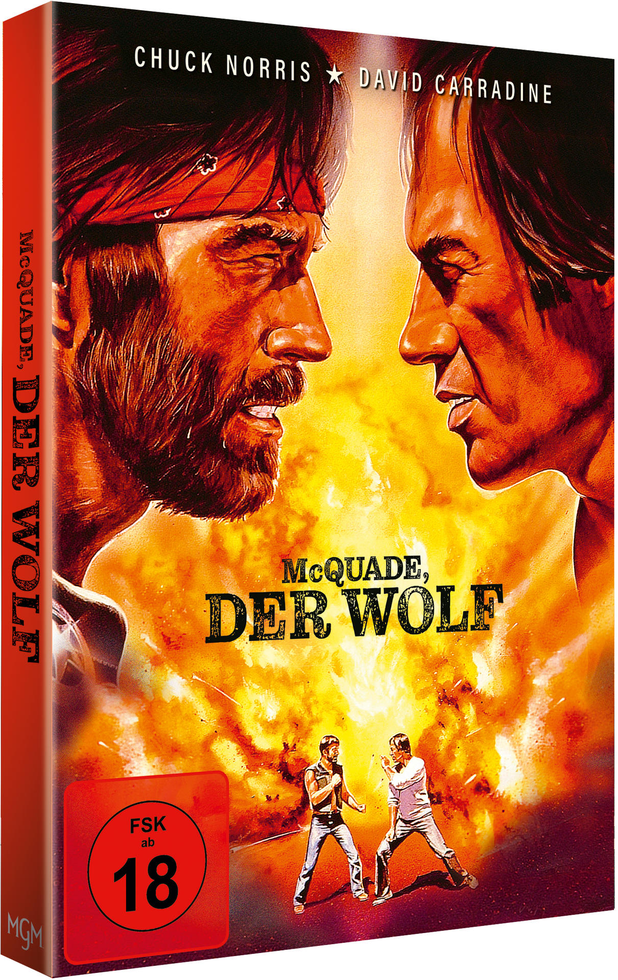 Filmposter mit Chuck Norris und David Carradine, die sich gegenüberstehen, Flammen und dem Titel.