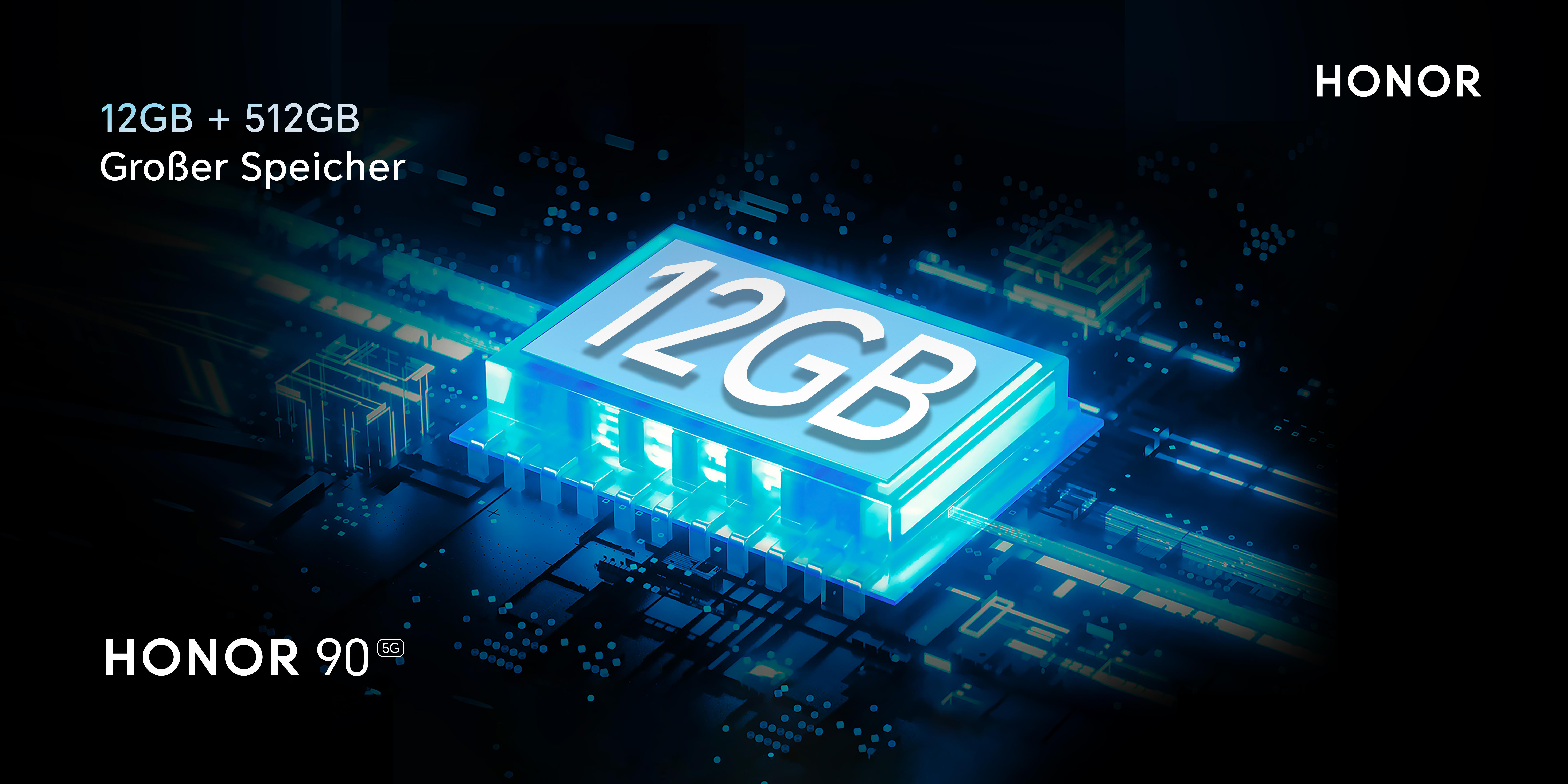Werbung für ein Telefon mit großem 12GB RAM und 512GB Speicher.