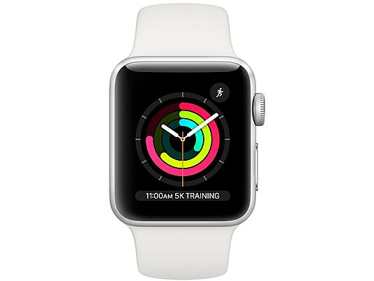 SmartWatch APPLE Watch Series 3 Koperta 38 mm z aluminium w kolorze srebrnym z paskiem sportowym w kolorze białym MTEY2MP/A