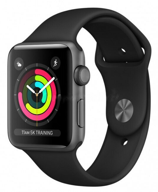 SmartWatch APPLE Watch Series 3 Koperta 38 mm z aluminium w kolorze gwiezdnej szarości z paskiem sportowym w kolorze czarnym MTF02MP/A