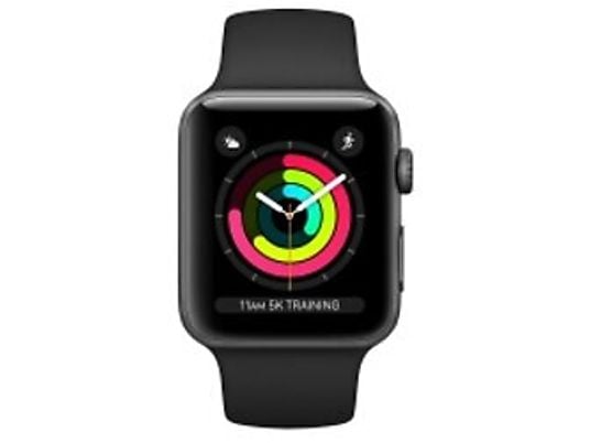 SmartWatch APPLE Watch Series 3 Koperta 38 mm z aluminium w kolorze gwiezdnej szarości z paskiem sportowym w kolorze czarnym MTF02MP/A