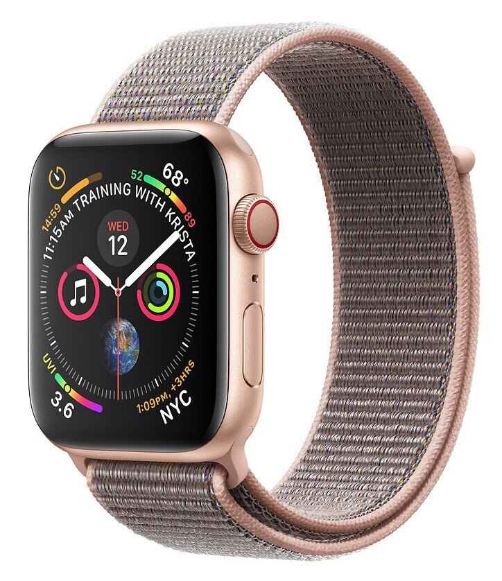 SmartWatch APPLE Watch Series 4 GPS+Cellular Koperta 44 mm z aluminium w kolorze złotym z opaską sportową w kolorze piaskowego różu MTVX2WB/A