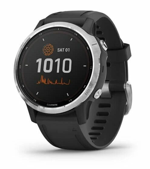 Zegarek sportowy z GPS GARMIN Fenix 6S Solar 42mm Srebrny z czarnym paskiem 010-02409-00