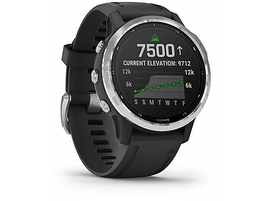 Zegarek sportowy z GPS GARMIN Fenix 6S Solar 42mm Srebrny z czarnym paskiem 010-02409-00