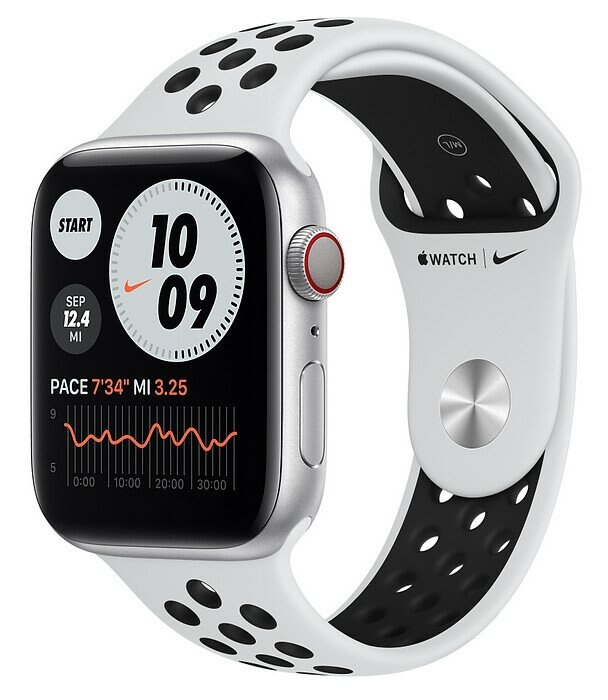 SmartWatch APPLE Watch Nike Series 6 GPS+Cellular Koperta 44 mm z aluminium w kolorze srebrnym z paskiem sportowym Nike w kolorze czystej