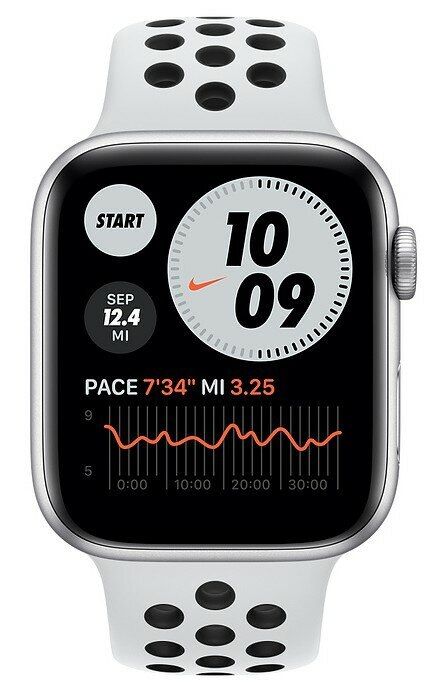 SmartWatch APPLE Watch Nike Series 6 GPS+Cellular Koperta 44 mm z aluminium w kolorze srebrnym z paskiem sportowym Nike w kolorze czystej
