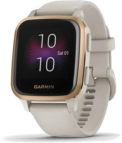 Smartwatch GARMIN GPS Venu Sq - Music Jasnopiaskowa koperta z różowozłotą ramką z aluminium i silikonowym paskiem 010-02426-11