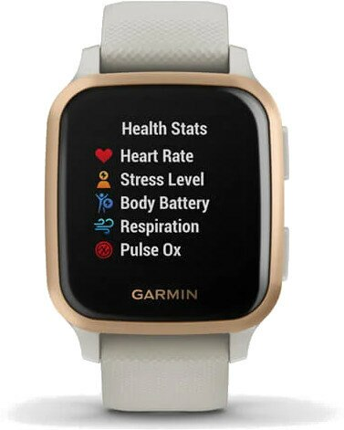 Smartwatch GARMIN GPS Venu Sq - Music Jasnopiaskowa koperta z różowozłotą ramką z aluminium i silikonowym paskiem 010-02426-11