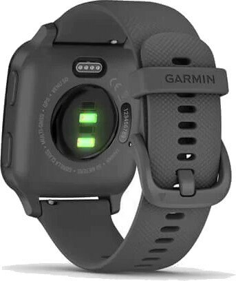 Tył szarego zegarka Garmin z czujnikiem tętna.