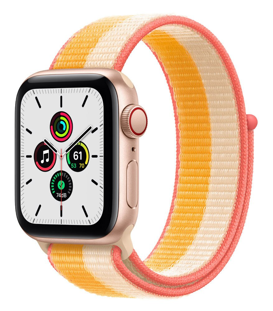 SmartWatch APPLE Watch SE GPS+Cellular Koperta 40 mm z aluminium w kolorze złotym z paskiem sportowym w kolorze jesiennego liścia/białym MKQY3WB/A