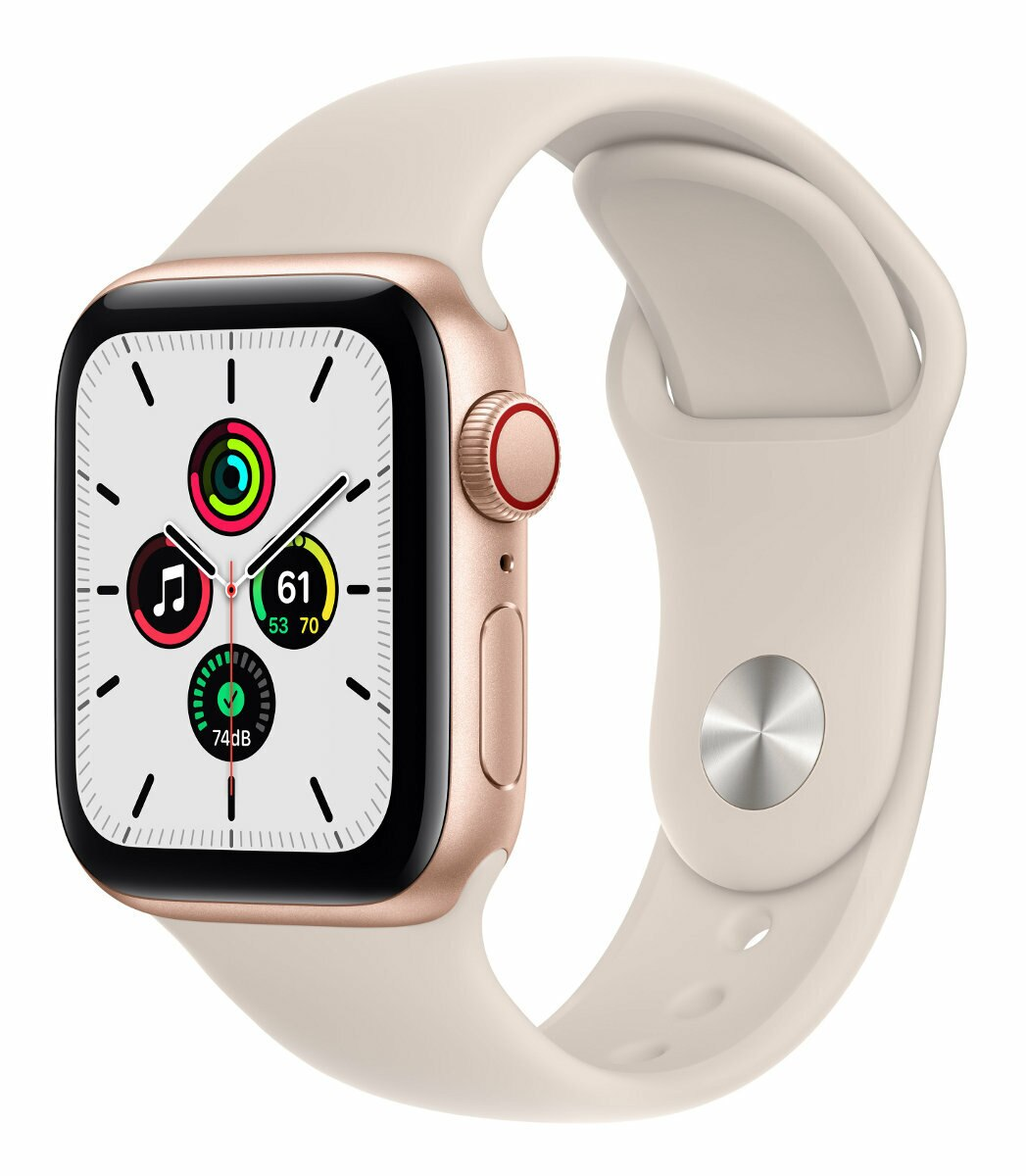 SmartWatch APPLE Watch SE GPS+Cellular Koperta 44 mm z aluminium w kolorze złotym z paskiem sportowym w kolorze księżycowej poświaty MKT13WB/A