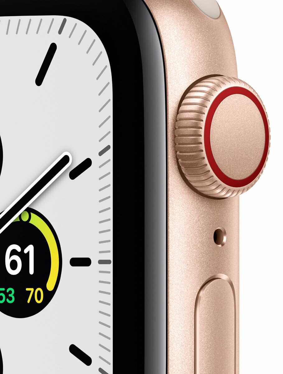SmartWatch APPLE Watch SE GPS+Cellular Koperta 44 mm z aluminium w kolorze złotym z paskiem sportowym w kolorze księżycowej poświaty MKT13WB/A