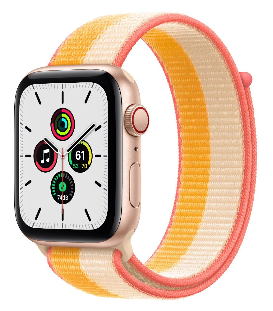 SmartWatch APPLE Watch SE GPS+Cellular Koperta 44 mm z aluminium w kolorze złotym z opaską sportową w kolorze jesiennego liścia/białym MKT23WB/A