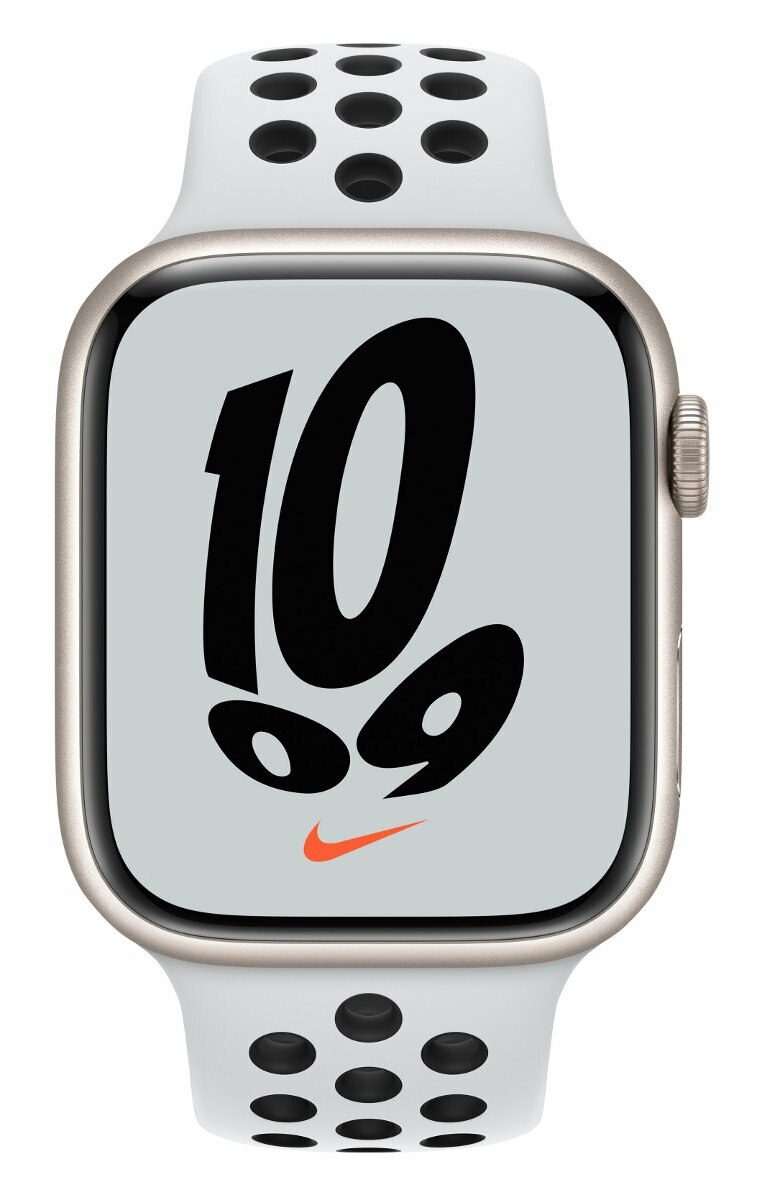 SmartWatch APPLE Watch Nike Series 7 GPS + Cellular Koperta 45 mm z aluminium w kolorze księżycowej poświaty z paskiem sportowym Nike w kolorze cz