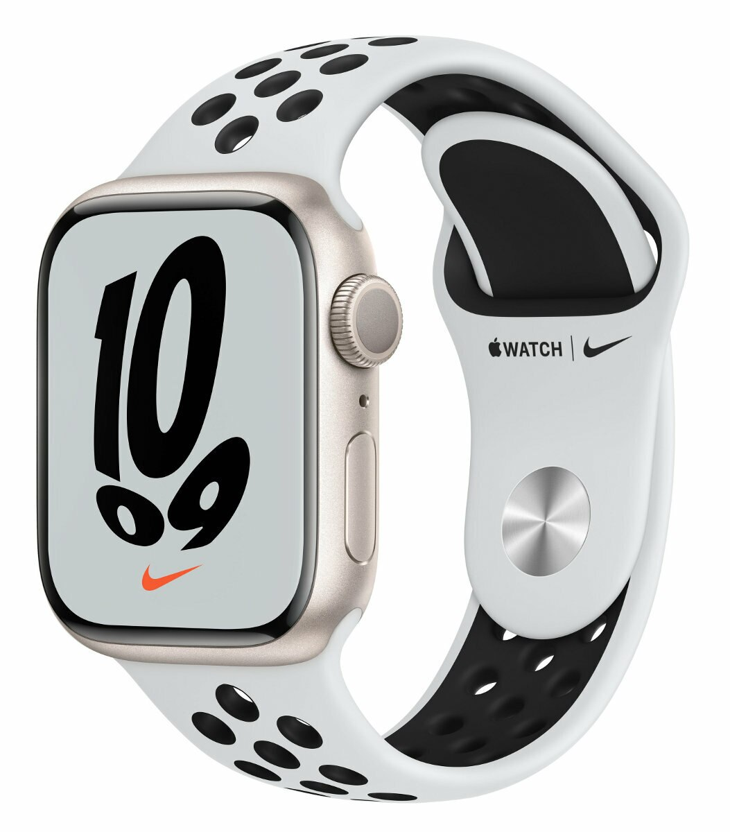 SmartWatch APPLE Watch Nike Series 7 GPS Koperta 41 mm z aluminium w kolorze księżycowej poświaty z paskiem sportowym Nike w kolorze czystej pl