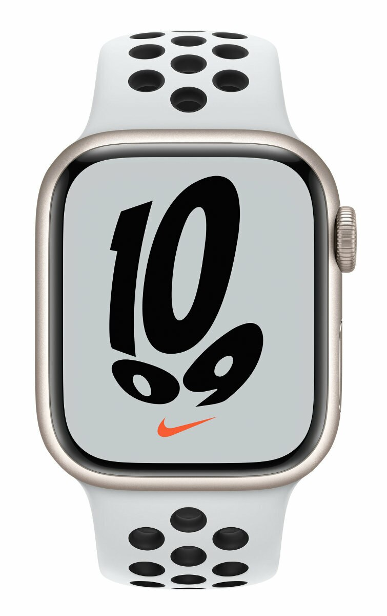 SmartWatch APPLE Watch Nike Series 7 GPS Koperta 41 mm z aluminium w kolorze księżycowej poświaty z paskiem sportowym Nike w kolorze czystej pl